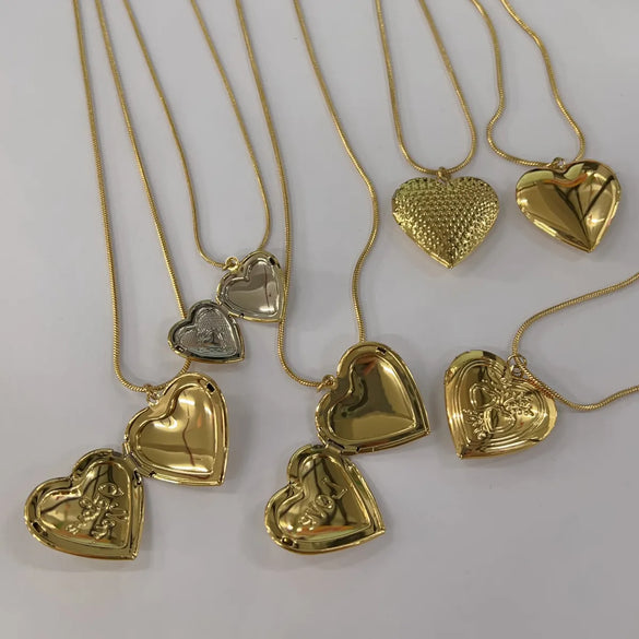 Stainless Steel 18K Gold Plated Handmade Modern Style Simple Style Heart Shape Pendant Necklace Locket Necklace