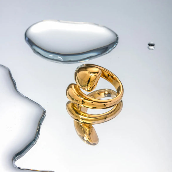 304 Stainless Steel 18K Gold Plated IG Style Water Droplets Open Rings