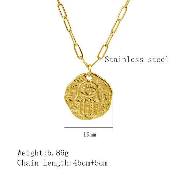 Stainless Steel 18K Gold Plated Vintage Style Hand Of Fatima Plating Pendant Necklace