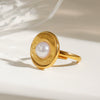 Stainless Steel Acrylic Pearl Adjustable Opening Ring Geometric Style Electroplated For Women