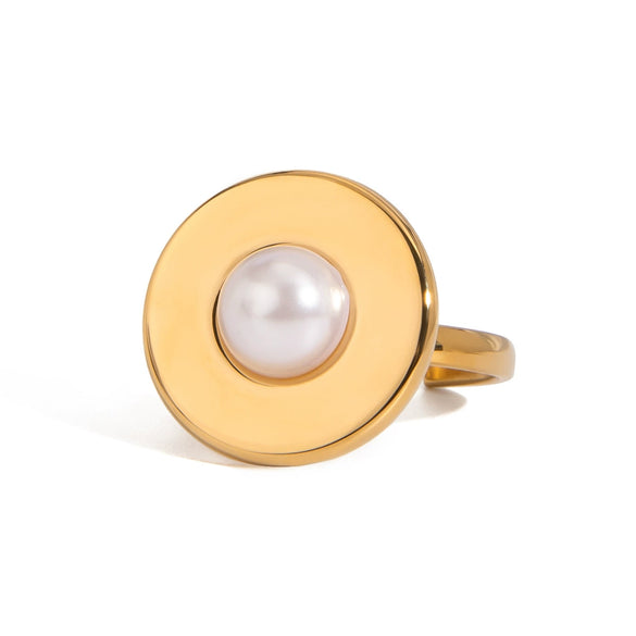 Stainless Steel Acrylic Pearl Adjustable Opening Ring Geometric Style Electroplated For Women