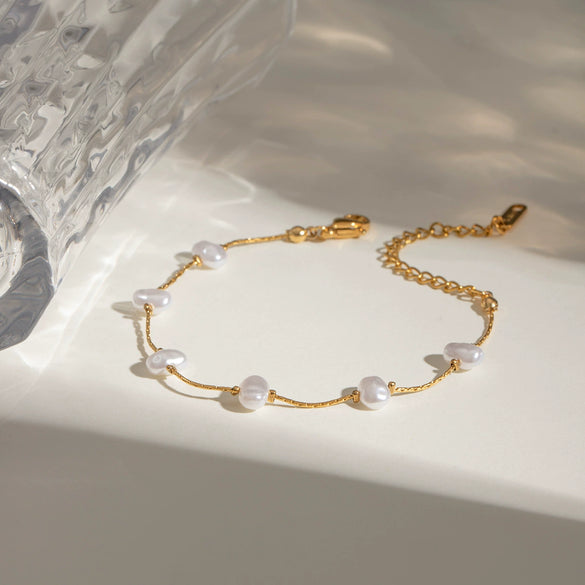 Stainless Steel Acrylic Pearl Geometric Style Electroplated Women's Bracelet And Necklace Jewelry