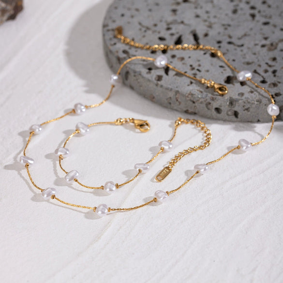 Stainless Steel Acrylic Pearl Geometric Style Electroplated Women's Bracelet And Necklace Jewelry