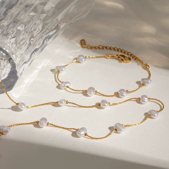 Stainless Steel Acrylic Pearl Geometric Style Electroplated Women's Bracelet And Necklace Jewelry