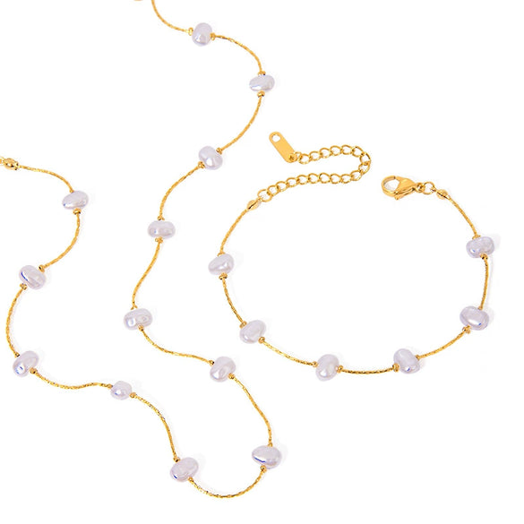 Stainless Steel Acrylic Pearl Geometric Style Electroplated Women's Bracelet And Necklace Jewelry
