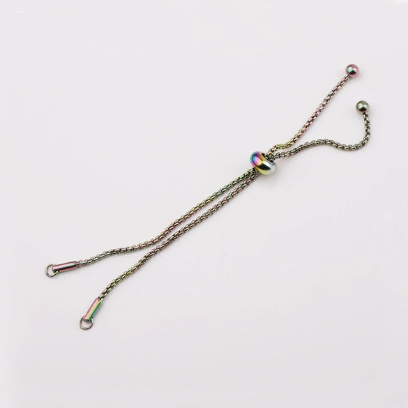 Stainless Steel Adjustable Rubber Bead Box Chain Bolo Diy Bracelet Jewelry Accessories Electroplated