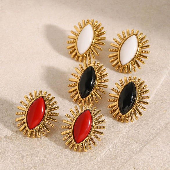 Stainless Steel Agate Earrings Geometric Vintage Style Electroplating