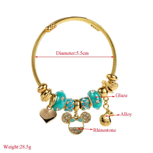 Stainless Steel Alloy Bracelet With Glass Beads Rhinestone Animals Zodiac Decor
