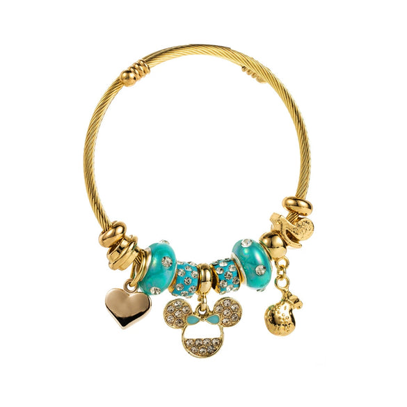Stainless Steel Alloy Bracelet With Glass Beads Rhinestone Animals Zodiac Decor