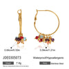Stainless Steel And Colored Glass Beads Pendant Tassel Earrings With Geometric Pattern And Electroplating Design