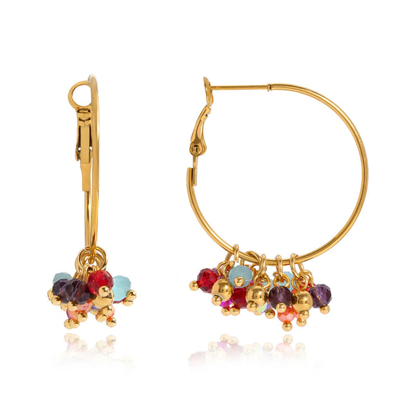 Stainless Steel And Colored Glass Beads Pendant Tassel Earrings With Geometric Pattern And Electroplating Design