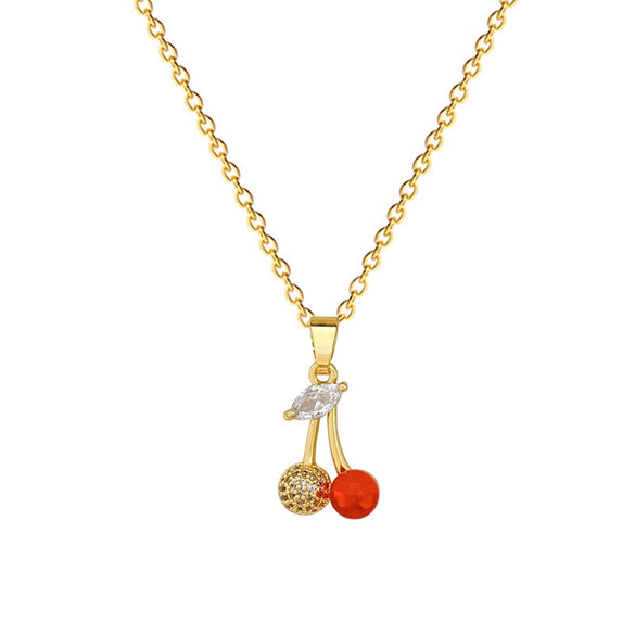 Stainless Steel And Copper Animal Zodiac Fruit Cherry Fashion Light Luxury Elegant Gorgeous Full Diamond Unisex Necklace