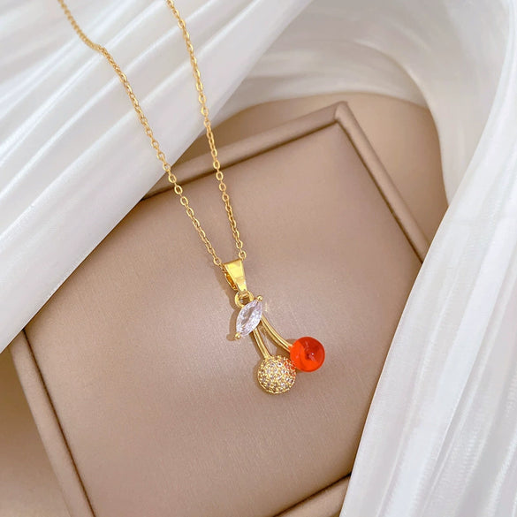 Stainless Steel And Copper Animal Zodiac Fruit Cherry Fashion Light Luxury Elegant Gorgeous Full Diamond Unisex Necklace