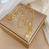 Stainless Steel And Copper Cartoon Natural Geometric Tassel Leaf Zircon Clavicle Necklace