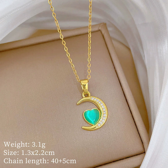 Stainless Steel And Copper Geometric And Peach Heart Cartoon Minimalist Light Luxury Full Diamond Unisex Necklace