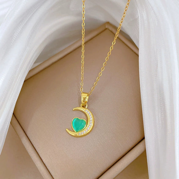 Stainless Steel And Copper Geometric And Peach Heart Cartoon Minimalist Light Luxury Full Diamond Unisex Necklace