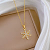 Stainless Steel And Copper Geometric And Snowflakes Patterned Unisex Full Diamond Necklace