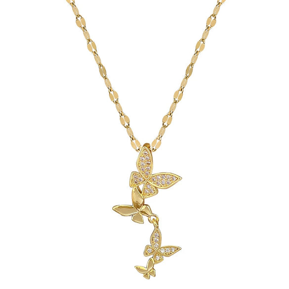 Stainless Steel And Copper Geometric Butterfly Tassel Light Luxury Elegant Gorgeous Diamond Unisex Necklace
