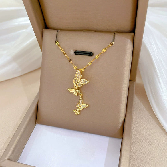 Stainless Steel And Copper Geometric Butterfly Tassel Light Luxury Elegant Gorgeous Diamond Unisex Necklace