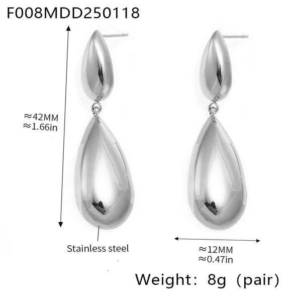 Stainless Steel And Freshwater Pearl Jewelry Set With Double Water Drop Pendant Earrings And Necklace Minimalist Geometric Style Electroplated