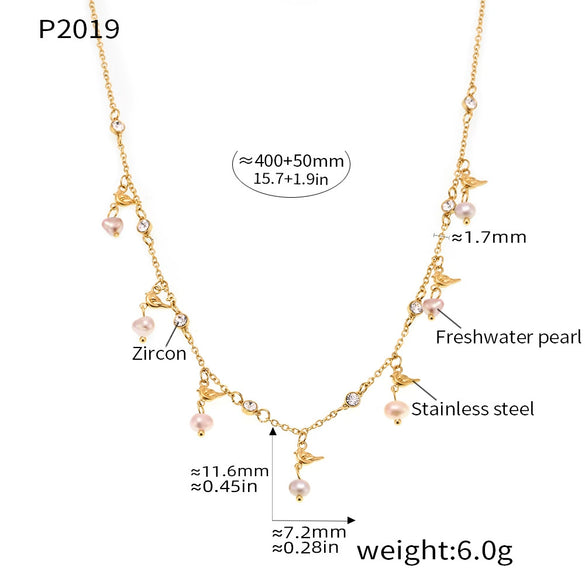 Stainless Steel And Freshwater Pearl Jewelry Set With Double Water Drop Pendant Earrings And Necklace Minimalist Geometric Style Electroplated