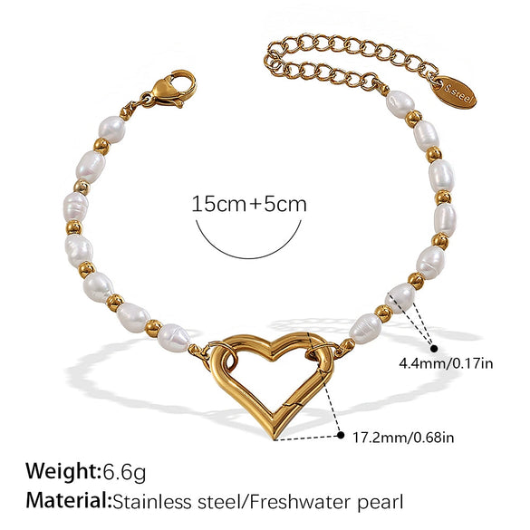Stainless Steel And Freshwater Pearl Love Pendant Bracelet And Necklace 316L Stainless Steel Electroplating Fashion Style Women's
