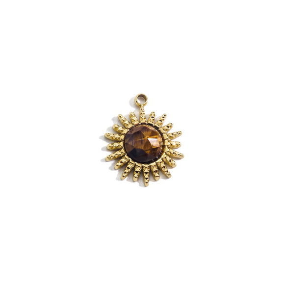 Stainless Steel And Natural Stone Jewelry Accessories Round Pendant With 14K Gold Electroplated Colorpreserving For Diy Necklace And Bracelet