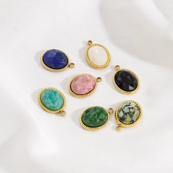 Stainless Steel And Natural Stone Oval Pendant Diy Accessories With Vacuum Electroplating Colorpreserving Treatment