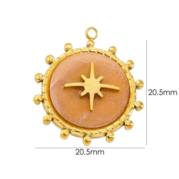 Stainless Steel And Natural Stone Pendant Necklace With Round Shape And Vacuum In Furnace Electroplating