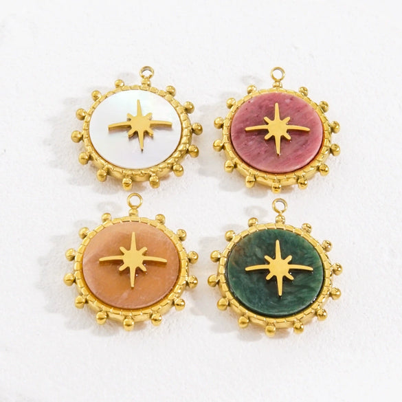 Stainless Steel And Natural Stone Pendant Necklace With Round Shape And Vacuum In Furnace Electroplating