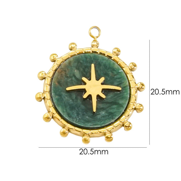 Stainless Steel And Natural Stone Pendant Necklace With Round Shape And Vacuum In Furnace Electroplating
