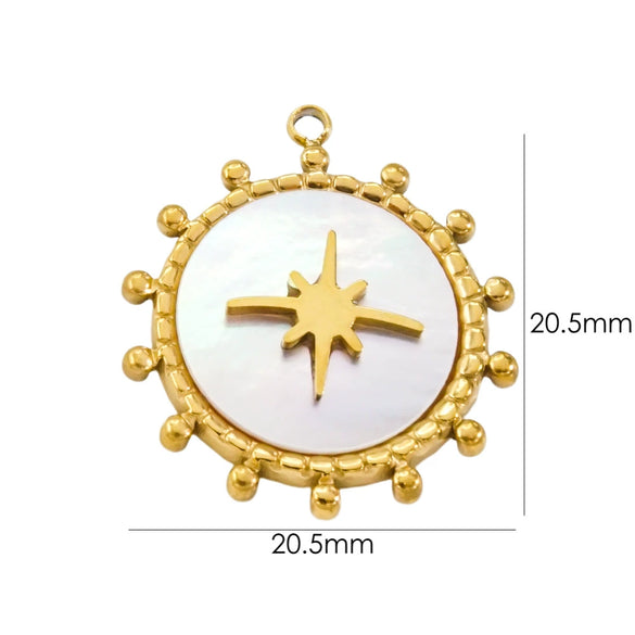 Stainless Steel And Natural Stone Pendant Necklace With Round Shape And Vacuum In Furnace Electroplating