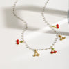 Stainless Steel And Pearl Necklace Titanium Steel Colorfree Light Luxury Cherry Design Clavicle Chain Electroplating