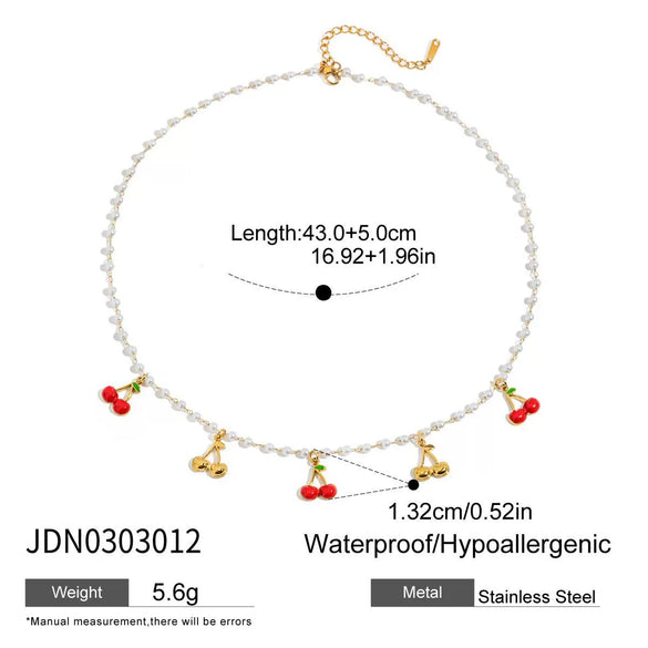 Stainless Steel And Pearl Necklace Titanium Steel Colorfree Light Luxury Cherry Design Clavicle Chain Electroplating