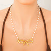 Stainless Steel And Pearl Women's Fashion Clavicle Chain And Bracelet Set With French Bow And Butterfly Design Electroplated