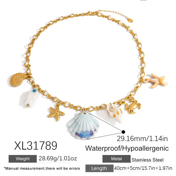 Stainless Steel And Titanium Steel Animal And Zodiac Pattern Ocean Style Flower Pendant Necklace With O Word Chain Electroplated For Women