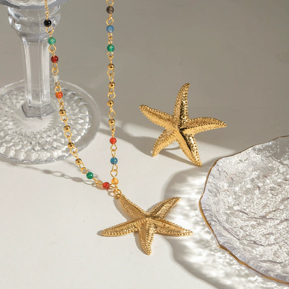 Stainless Steel And Titanium Steel Animal Zodiac Starfish Pendant Necklace With Electroplating Jewelry