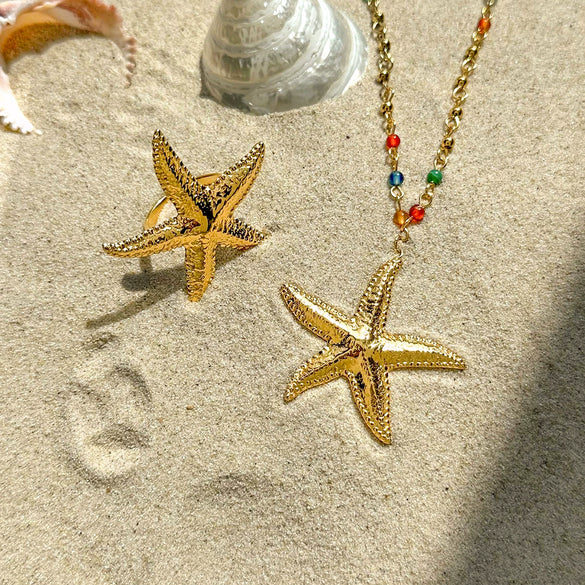 Stainless Steel And Titanium Steel Animal Zodiac Starfish Pendant Necklace With Electroplating Jewelry
