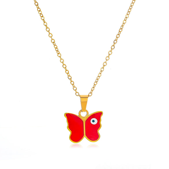 Stainless Steel And Titanium Steel Animals Zodiac Electroplated Devil's Eye Butterfly Clavicle Necklace For Women