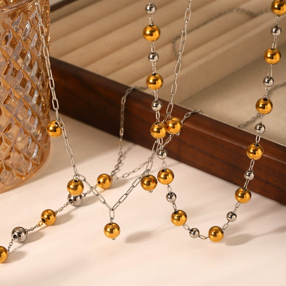Stainless Steel And Titanium Steel Ball Chain Geometric Pattern Electroplated Women's Necklace