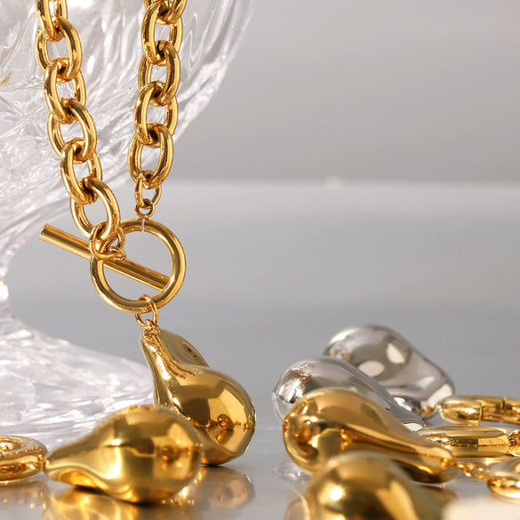 Stainless Steel And Titanium Steel Baroque Pendant Jewelry Suit With Colormatching Overlapped Ring Electroplated