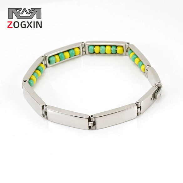 Stainless Steel And 316L Stainless Steel Bead Bracelet With Letters Numbers Text Electroplated For Women