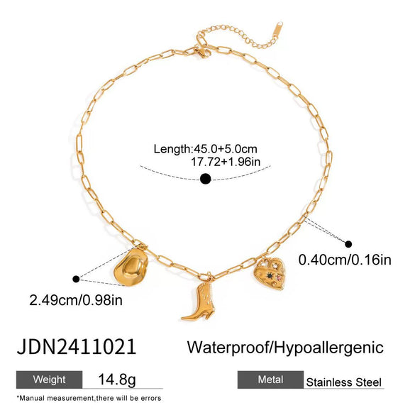 Stainless Steel And Titanium Steel Boots And Cowboy Hat Pendant Necklace And Earrings With Electroplating Women's Style