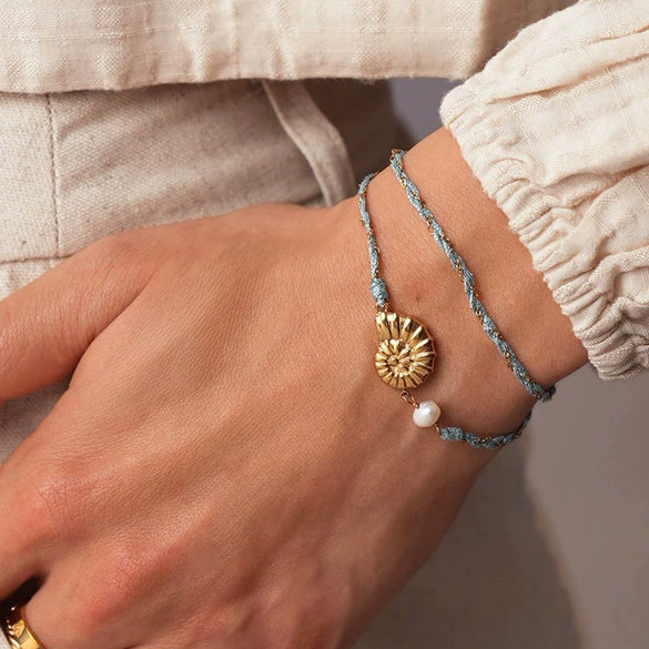 Stainless Steel And Titanium Steel Bracelet With Natural Baroque Pearl Conch Pendant Electroplating Design