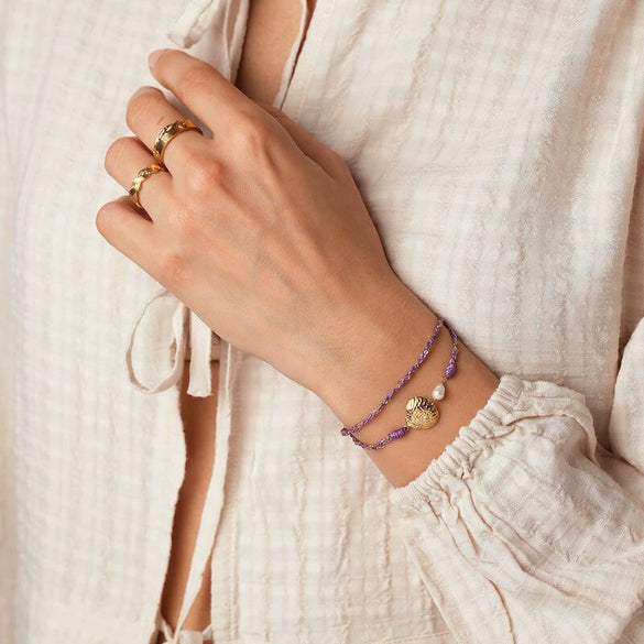 Stainless Steel And Titanium Steel Bracelet With Natural Baroque Pearl Conch Pendant Electroplating Design