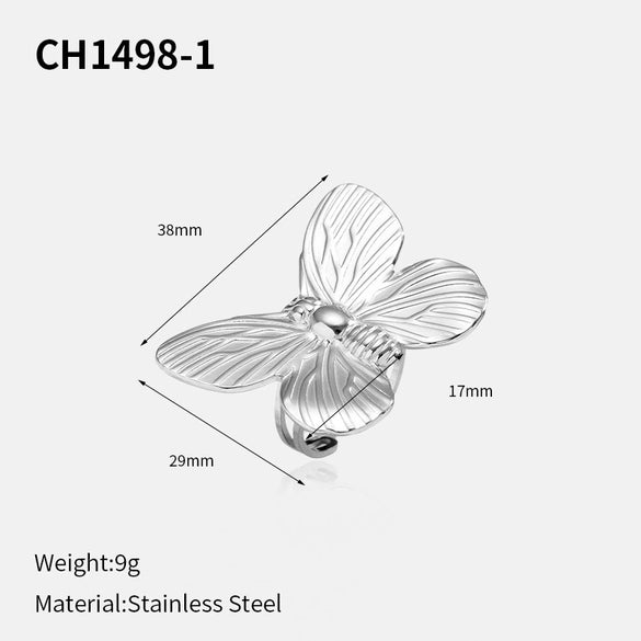 Stainless Steel And Titanium Steel Butterfly Open Ring Jewelry With Polished Electroplating For Women