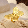 Stainless Steel And Titanium Steel Butterfly Open Ring Jewelry With Polished Electroplating For Women