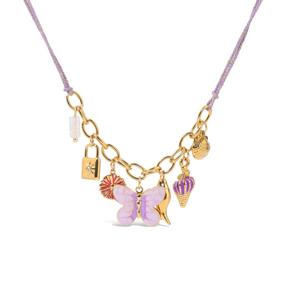 Stainless Steel And Titanium Steel Butterfly Pendant Necklace For Women Electroplated Jewelry