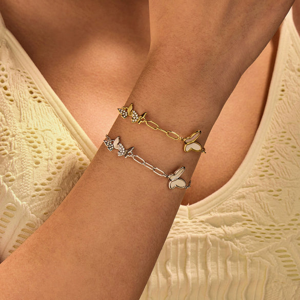 Stainless Steel And Titanium Steel Butterfly Women's Bracelet With Electroplating And Zircon