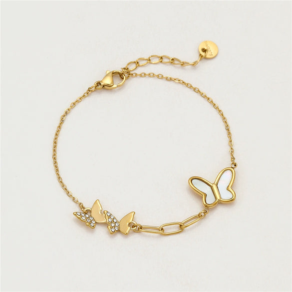 Stainless Steel And Titanium Steel Butterfly Women's Bracelet With Electroplating And Zircon